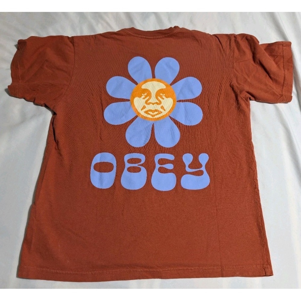 Obey Flower Face Graphic T Shirt Mens M Orange Streetwear Organic Cotton‎ - Picture 6 of 6